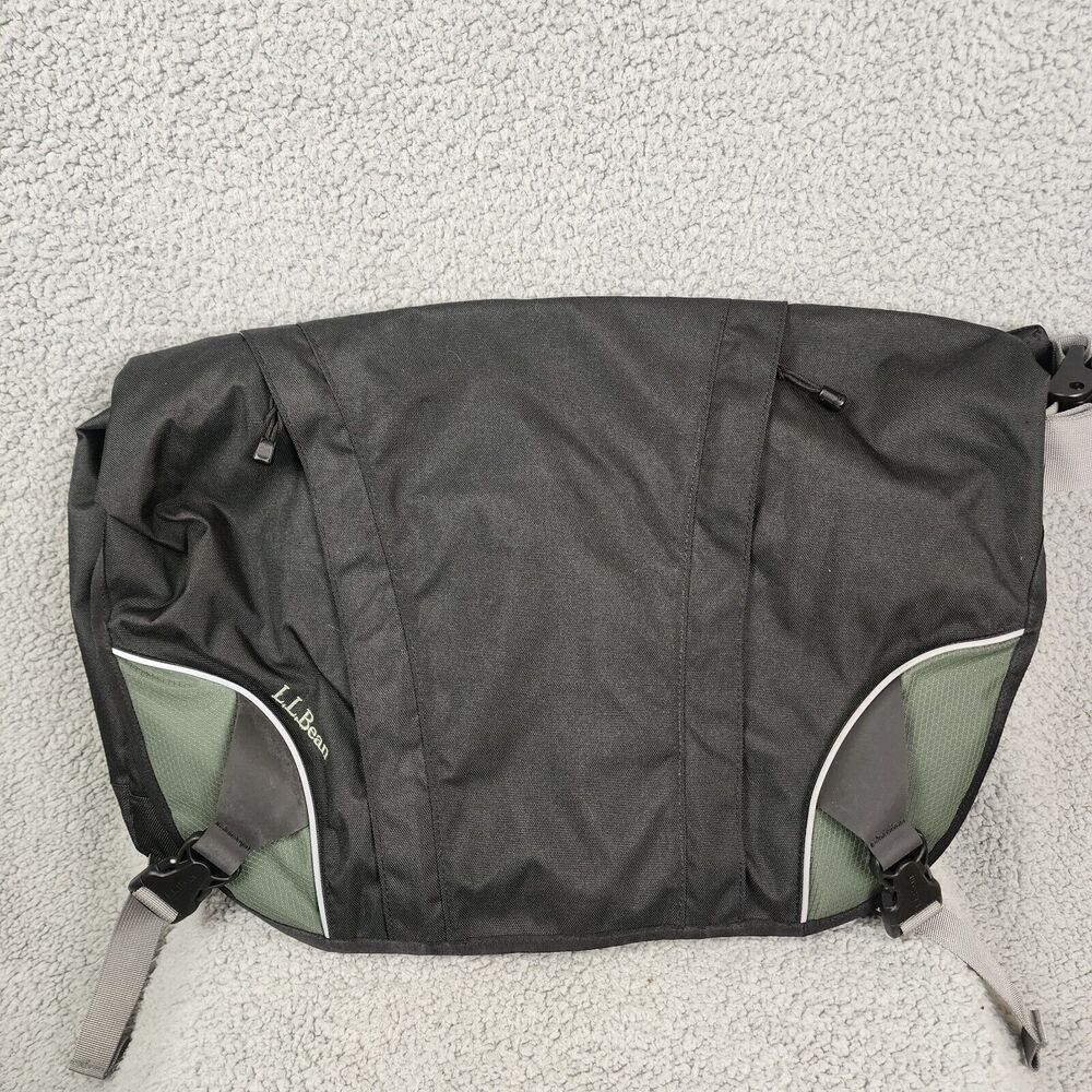 LL Bean Messenger Bag Back/Gray Nylon Work School Laptop Bag 21” X 15” NWOT